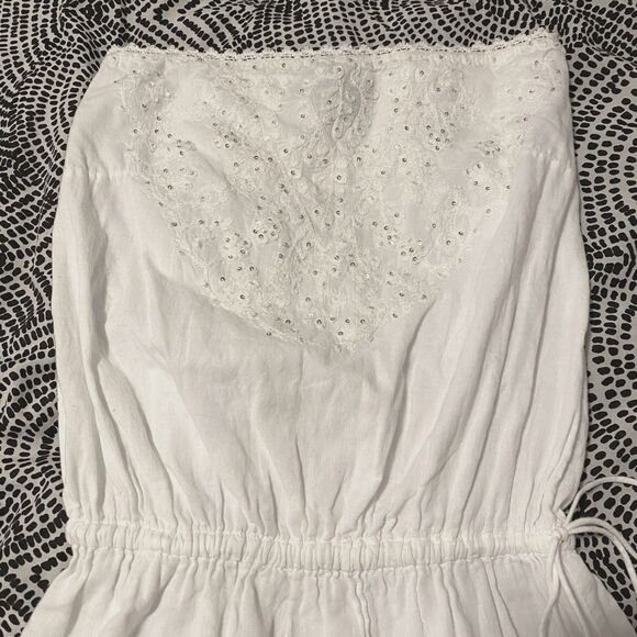 Cynthis Rowley Size Small White Eyelet Beachy Coastal Cinch Waist Tube Top Mini - Picture 4 of 8